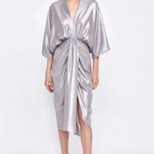 Zara metallic kimono style short sleeve dress